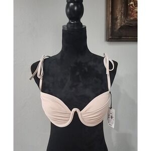 NEW Shade & Shore  Women's Shoulder‎ Tie Shirred Underwire Bikini Top Tan 34B